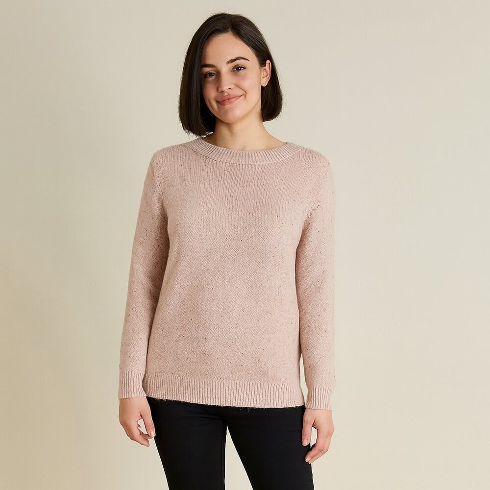 LOFT Pink Tweed Boatneck Sweater Size LP | Classic Cozy Knit